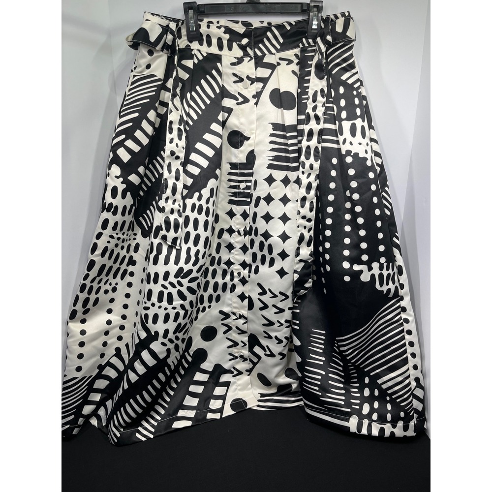 Cato Womens Medium Black White Abstract Geometric Print Button Front Midi Skirt